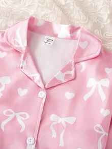 Girls Casual 2 Pieces Set, Featuring Cartoon Bow Pattern, Fluffy Cuff Long Sleeve Top And Long Pants, Pink, Comfortable Loungewear Fall Winter - Pink - View 10