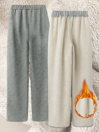 Franclia 秋冬加厚灯芯绒松紧腰直筒裤