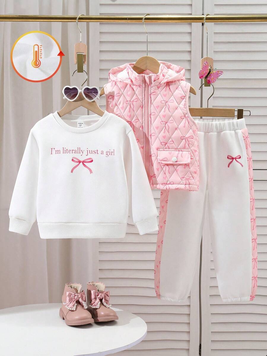 Genkimix Kids Bộ 3 món áo nỉ, áo vest và quần in họa tiết bướm cho bé gái, Thu/Đông - Nhiều màu - Xem 1