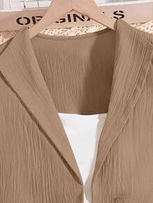 SHEIN 2pcs/Set Girls Casual Khaki Pants And Long Sleeve Jacket, Versatile Daily Wear, Spring/Autumn Fall Winter - Camel - View 6