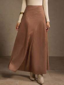 MOTF PREMIUM FALDA ASIMÉTRICA ELEGANTE CON ESTRUCTURA DE NUDO RASGADA PARA MUJER - Marrón - Ver 5