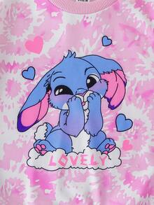 2pcs/Set Young Girl Casual Stylish Cute Cartoon Stitch Letter Graphic Print Sweatshirt And Leggings Set Fall Winter - Pink - View 8