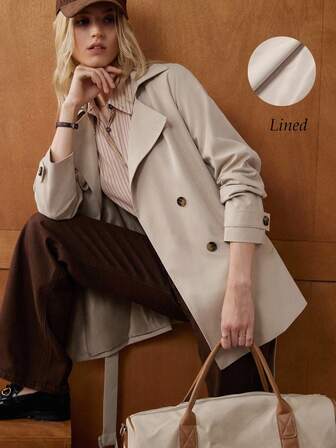 Écloséra French Retro Casual Commuting All-Match Loose Version Double Breasted Wear A Belt Soft Twill Woven Fabric Spring And Autumn Khaki Women's Trench Coat Mid-Length Trench Coat Women's Jacket Ladies Casual Clothing Fall Clothes For Women Women's Autumn Clothing Matching Women's Autumn Clothing Jacket Autumn And Winter Matching Windbreaker Jacket