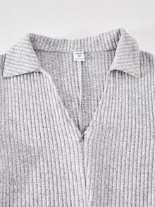 Sparklyn Teen Girl Gray Ribbed Knit Long Sleeve Cardigan Jumpsuit Fall Winter - Grey - View 5