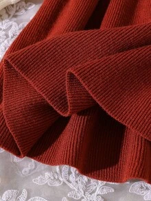 SHEIN 婴儿/女宝宝时尚刺绣荷叶边针织长袖毛衣裙，秋冬