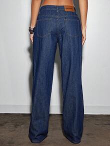 Denimoi Stripe Denim Classic Straight Leg Jeans, Fashionable