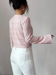 Selianne 女士优雅格子长袖夹克，适合约会，秋冬