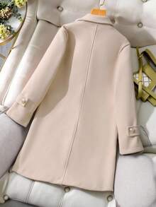 SHEIN 1pc Girls Wool Blend Coat, Elegant Mid-Length Overcoat With 2-Way Wear, Suitable For Autumn/Winter Fall - Apricot - View 2