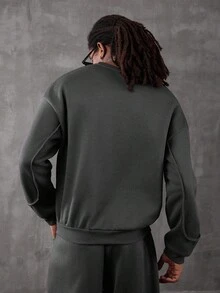 PAVTROS Manfinity Streetrush 男士创意拼布宽松图案文字刺绣运动衫套装，灰色男士运动服套装男士两件套男士慢跑套装男士套装男士两件套，返校，羊毛两件套，秋冬装