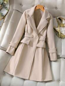 SHEIN 1pc Girls Wool Blend Coat, Elegant Mid-Length Overcoat With 2-Way Wear, Suitable For Autumn/Winter Fall - Apricot - View 3