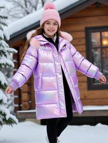 Girls' Colorful Stylish Mid-Length Hooded Padded Coat, Suitable For Autumn/Winter Fall - Multicolor - View 1