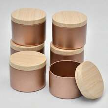 SHEIN 12 套香槟玫瑰金色蜡烛罐，带盖，用于制作蜡烛 - 铁容器 4 盎司和 8 盎司组合装