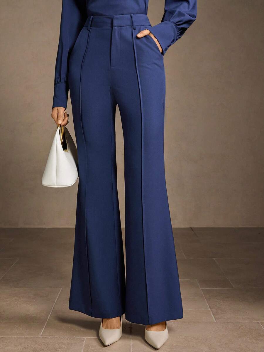 MOTF PREMIUM SEAM FRONT FLARE PANTS - Blue - View 1