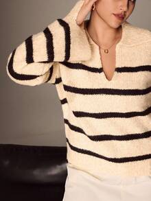 Juhart Plus Size Women Colorblock Striped Turtleneck Long Sleeve Casual Pullover Sweater, Winter - Multicolor - View 4