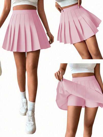 SHEIN Sparklyn Girls' Pleated High Waist Skirt With Built-In Safety Shorts, 2-In-1 Skirt Pants, Versatile For All Seasons, Can Be Paired With Shirts, T-Shirts, Polos, Hoodies, Jackets