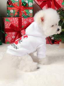 PETSIN 1 件宠物服装，秋冬季可爱刺绣字母，猫狗圣诞快乐夹克 - 白色 - 查看 4