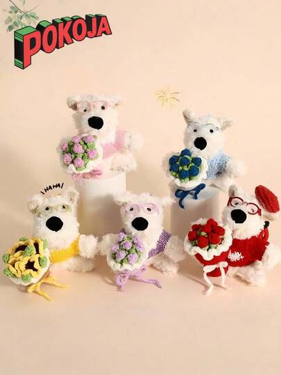 POKOJA LAND 1PC Fashion Cartoon Floral Bouquet Westie Dog Keychain Plush Toy Cute Couple Gift Bag Charm Creative Present For Her Him Valentine Birthday Anniversary Christmas Kawaii Aesthetic Home Decor Travel Accessories