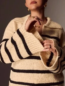 Juhart Plus Size Women Colorblock Striped Turtleneck Long Sleeve Casual Pullover Sweater, Winter - Multicolor - View 10