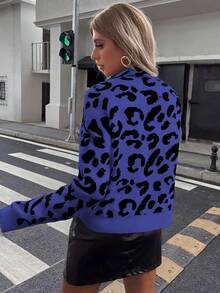 EMERY ROSE Women Leopard Print Crew Neck Casual Long Sleeve Pullover Sweater - Multicolor - View 2