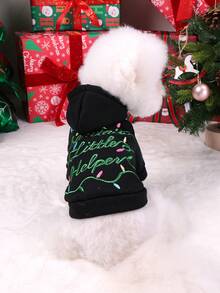PETSIN 1 Piece Embroidered Letter Pet Green Christmas Outfit, Comfortable Autumn And Winter Hooded Jacket - Black - View 4