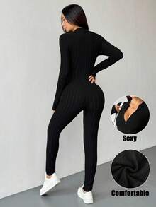 Rafferiza Mono de manga larga y pantalón de tela de felpa texturizada para mujer, sexy y ajustado, para otoño/invierno