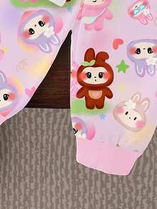 SHEIN 1 套女婴休闲可爱卡通兔子印花圆领运动衫和印花运动裤套装，秋冬 - 彩色 - 查看 3