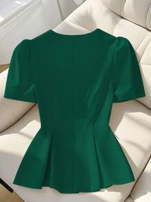 SHEIN Clasi Áo cánh tay phồng xếp ly phía trước thanh lịch, giản dị cỡ lớn dành cho nữ - màu xanh lá - Xem 2