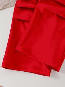 SHEIN ChillGRL 2 件套青少年女孩休闲 T 恤和工装裤套装，蝴蝶刺绣图案圆领短袖 T 恤和裤子，春夏季时尚服装 - 紅色 - 查看 8