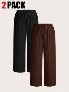 SHEIN EZwear Set de 2 pantalones de tallas grandes para mujer en color marrón chocolate y negro