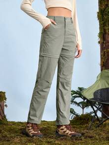 In My Nature Dambyxor med avtagbar ben och sidofickor, casual minimalistiska, avtagbara cargobyxor för kvinnor, vandringsbyxor, resebyxor för kvinnor - Kaki - Visa 7