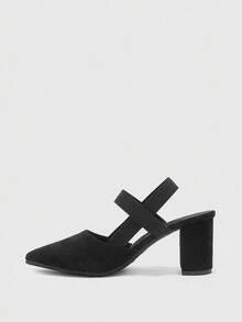 CUCCOO BIZCHIC Women's Fashion Black Comfortable Elastic Band Pointed Toe Chunky High Heel Pumps, Essential For Commuting, Vacation And Outings For Christmas Spring Shoes - Black - View 9