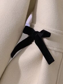 SHEIN Tween Girl' 灰色长款双排扣蝴蝶结装饰大衣，适合度假、夏季和旅行