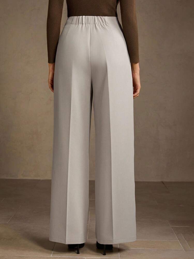 FOLD PLEATED STRAIGHT LEG SUIT PANTS