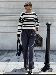 Chiquease Women's Casual Colorblock Striped Button Design Sweater, Autumn/Winter Fall Cloth For Women - Multicolor - View 3