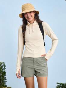 In My Nature Dambyxor med avtagbar ben och sidofickor, casual minimalistiska, avtagbara cargobyxor för kvinnor, vandringsbyxor, resebyxor för kvinnor - Kaki - Visa 4