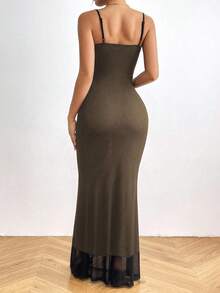 RosyDaze 女式网眼覆层吊带连衣裙长款女装 - 卡其色 - 查看 2