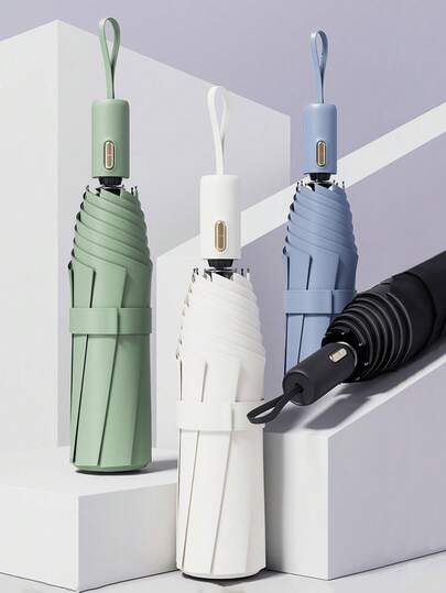 1pc Fully Automatic 16 Ribs Black Umbrella, Windproof Sun Protection Umbrella, UV Blocking Reverse Folding Compact Umbrella, Business Umbrella For One Person For School,Office,Household,Travel (Fabric Cover, Rib Color, And English Letter Pattern Design Randomly Assorted)