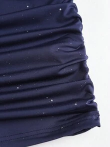 Sweetra Women's New Sexy Backless Ruched Waist Slim Fit Shiny Wrap Dress, Suitable For Daily Commute, Graduation, Independence Day Party - Navy Blue - View 6