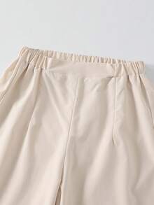 SHEIN Set de 2 piezas: Top de tirantes unicolor y pantalones de pierna ancha con decoración de dobladillo plisado, para chicas adolescentes, estilo elegante y holgado - Albaricoque - Ver 5