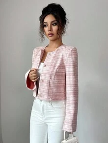 Selianne 女士优雅格子长袖夹克，适合约会，秋冬