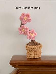 手工编织郁金香盆栽、钩针向日葵盆栽、心形花桌面摆件、编织玫瑰花成品、勿忘我盆栽、仿真花桌面摆件、派对小礼物 - 彩色 - 查看 7