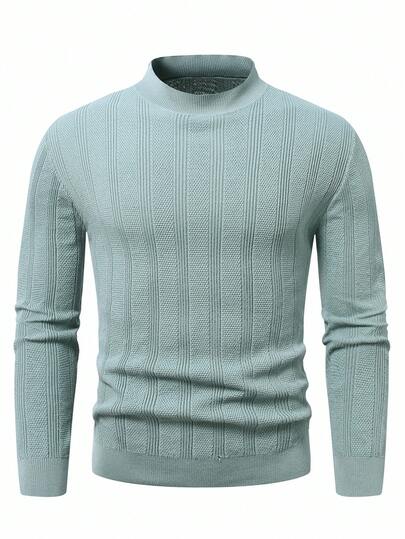Manfinity Bizformal Men's Casual Solid Color Mock Neck Sweater Jumper , Old Money