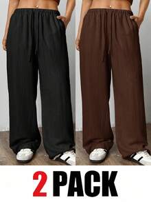 SHEIN EZwear Set de 2 pantalones de tallas grandes para mujer en color marrón chocolate y negro