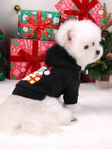 PETSIN 1 件猫狗通用衣服，刺绣胡子老人圣诞连帽衫，秋冬温暖舒适服装 - 黑色 - 查看 4