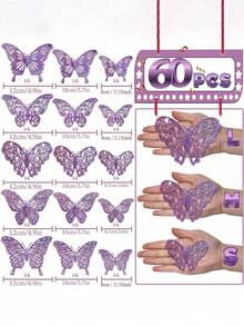 Rainbow 3D Butterfly Decor Set Of 60pcs - Glitter Gold Paper Butterflies For Party Wedding Birthday DIY Decorations - Multicolor - View 16