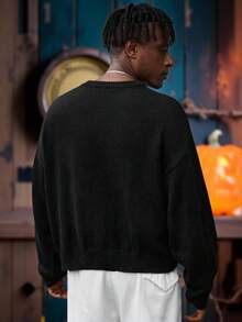 Manfinity Roghcode Men's Skull Pattern Crew Neck Long Sleeve Casual Sweater Skeleton Graphic Sweater Goth Sweater  Halloween Party, - Multicolor - View 2