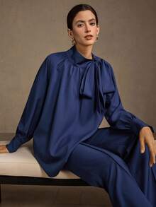 MOTF PREMIUM BOW DETAIL RUCHED TOP - Blue - View 4