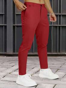 Manfinity Homme Pantalones rectos de unicolor para hombre, casuales y formales, para ceremonias formales - Rojo - Ver 4