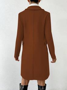 SHEIN PETITE Abrigo largo de mujer con cuello de solapa y doble botonadura, de estilo otoñal - Óxido marrón - Ver 2