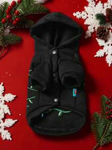 PETSIN 1 Piece Embroidered Letter Pet Green Christmas Outfit, Comfortable Autumn And Winter Hooded Jacket - Black - View 8